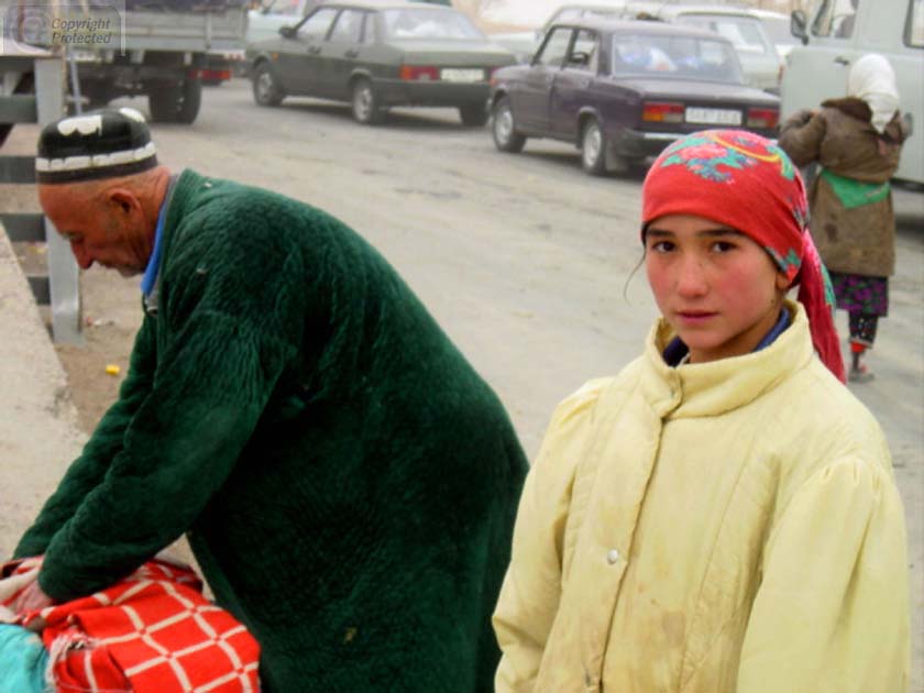 Girl and Father at Stop in Tajikistan